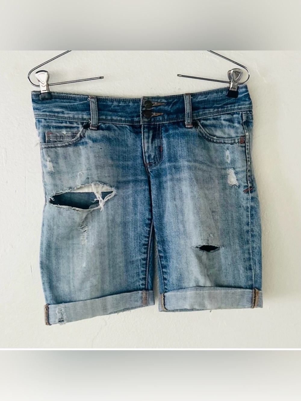 Abercrombie & Fitch Vintage Y2K Distressed Jean Shorts Rolled Hem Size 00